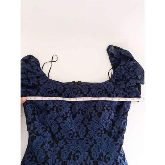 Vintage 2000s Off-Shoulder Blue & Black Glitter Lace Lined Dress S Prom - Picture 12 of 14